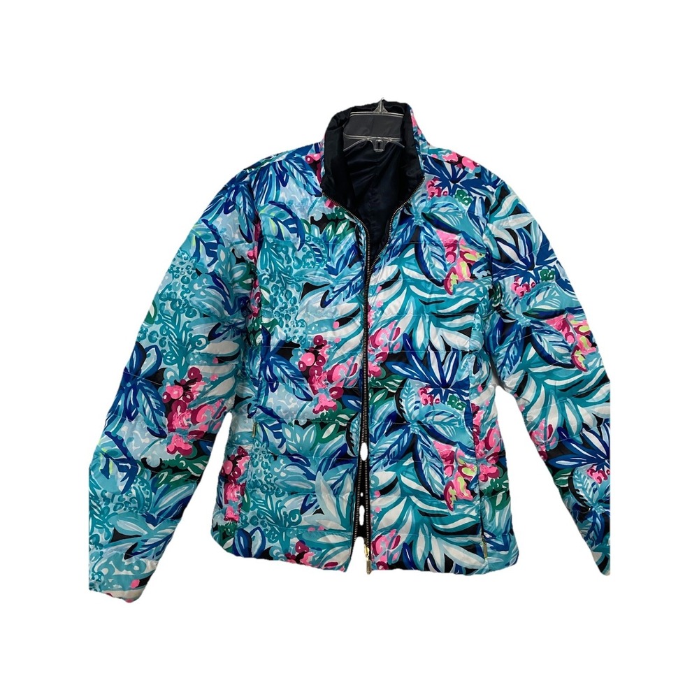 Lilly Pulitzer Marilee Reversible Puffer Jacket Sz 4 Maldives Green And Black